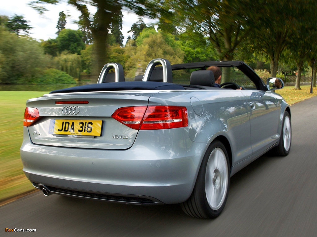 Audi A3 1.6 TDI S-Line Cabriolet UK-spec 8PA (2008–2010) wallpapers (1024 x 768)