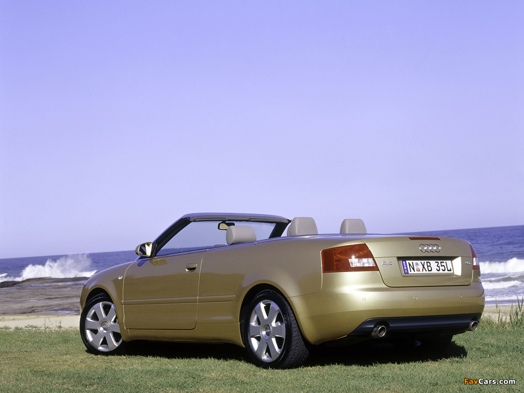 Images of Audi A4 2.0 Cabrio AU-spec (B6,8H) 2002–06 (1024 x 768)