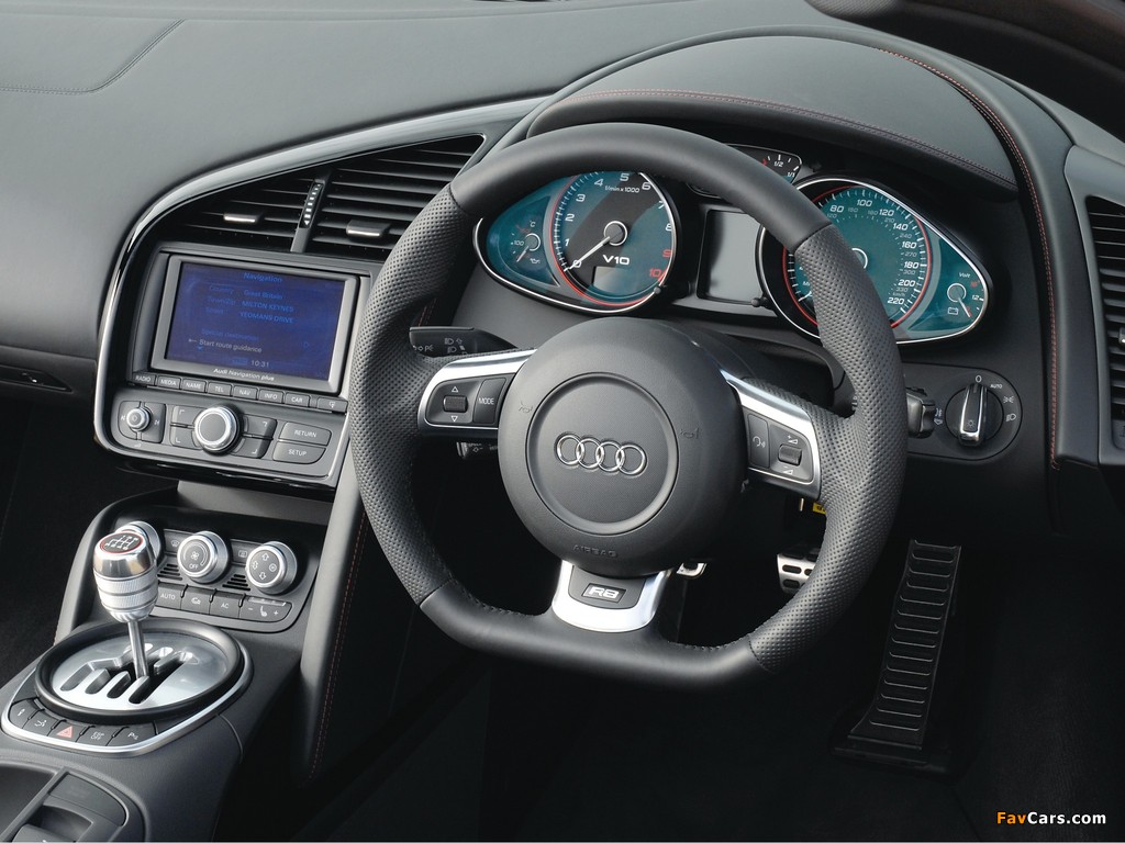 Audi R8 V10 Spyder UK-spec 2010 wallpapers (1024 x 768)