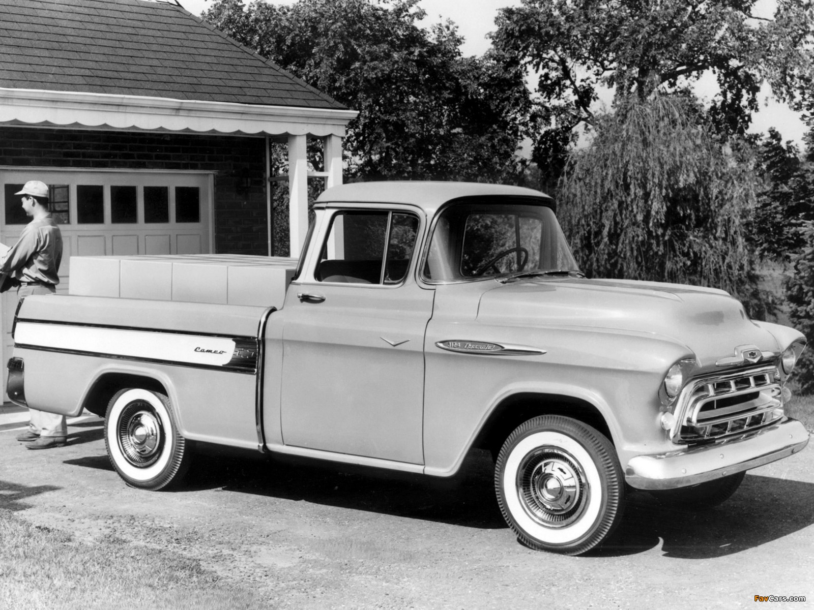 Chevrolet 3100 Cameo Fleetside Pickup (3A-3124) 1957 wallpapers (1600 x 1200)
