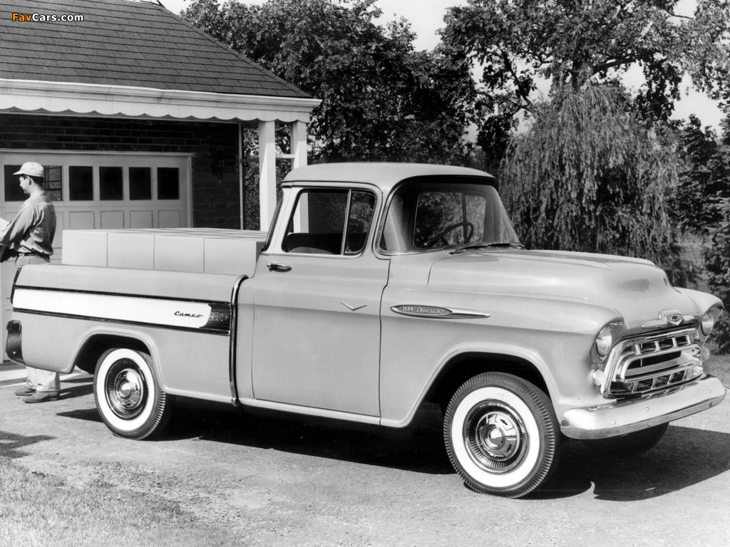 Chevrolet 3100 Cameo Fleetside Pickup (3A-3124) 1957 wallpapers (1024 x 768)
