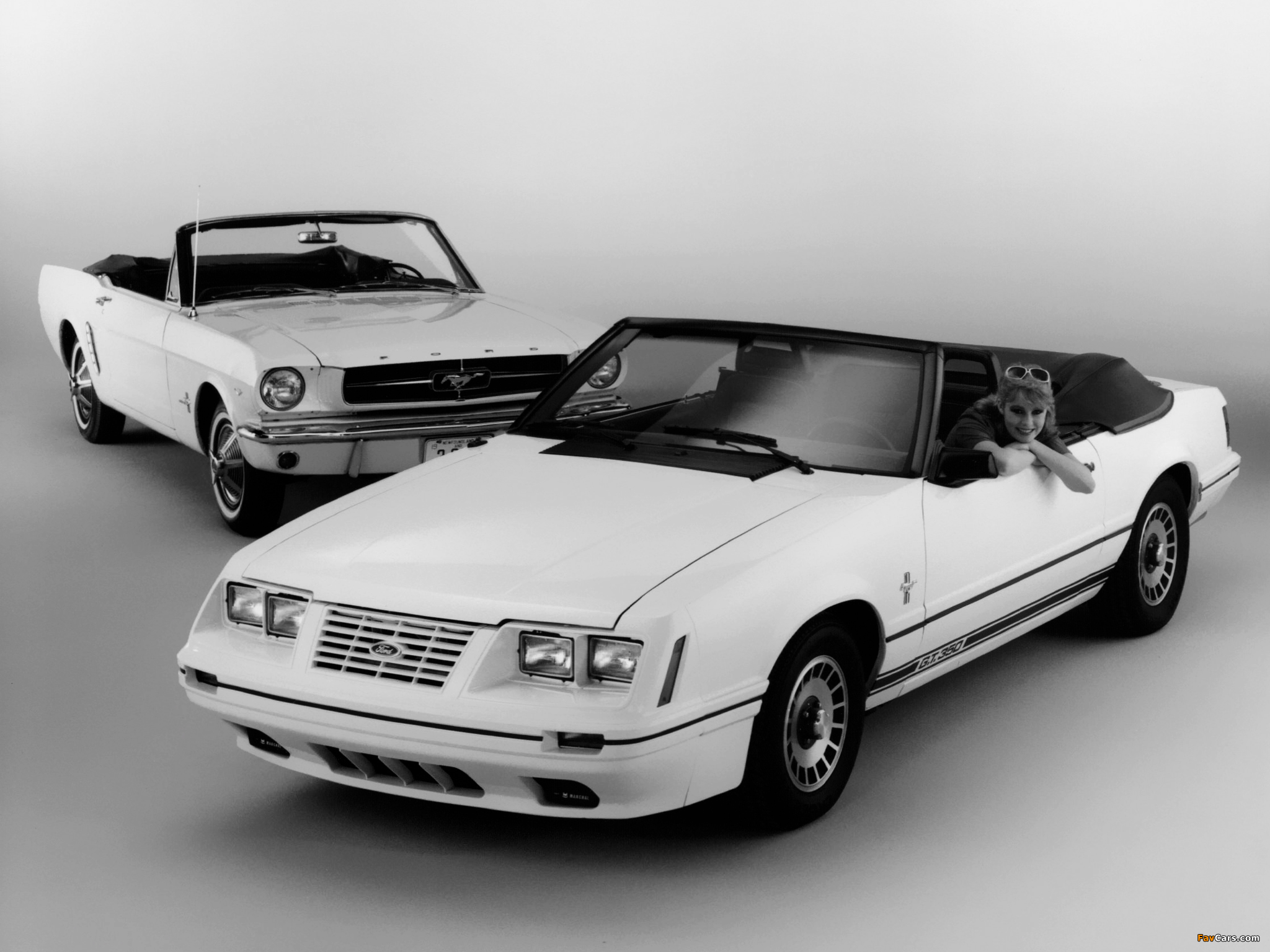 Ford Mustang 1964 & Ford Mustang GT 350 Convertible 1984 wallpapers (2048 x 1536)