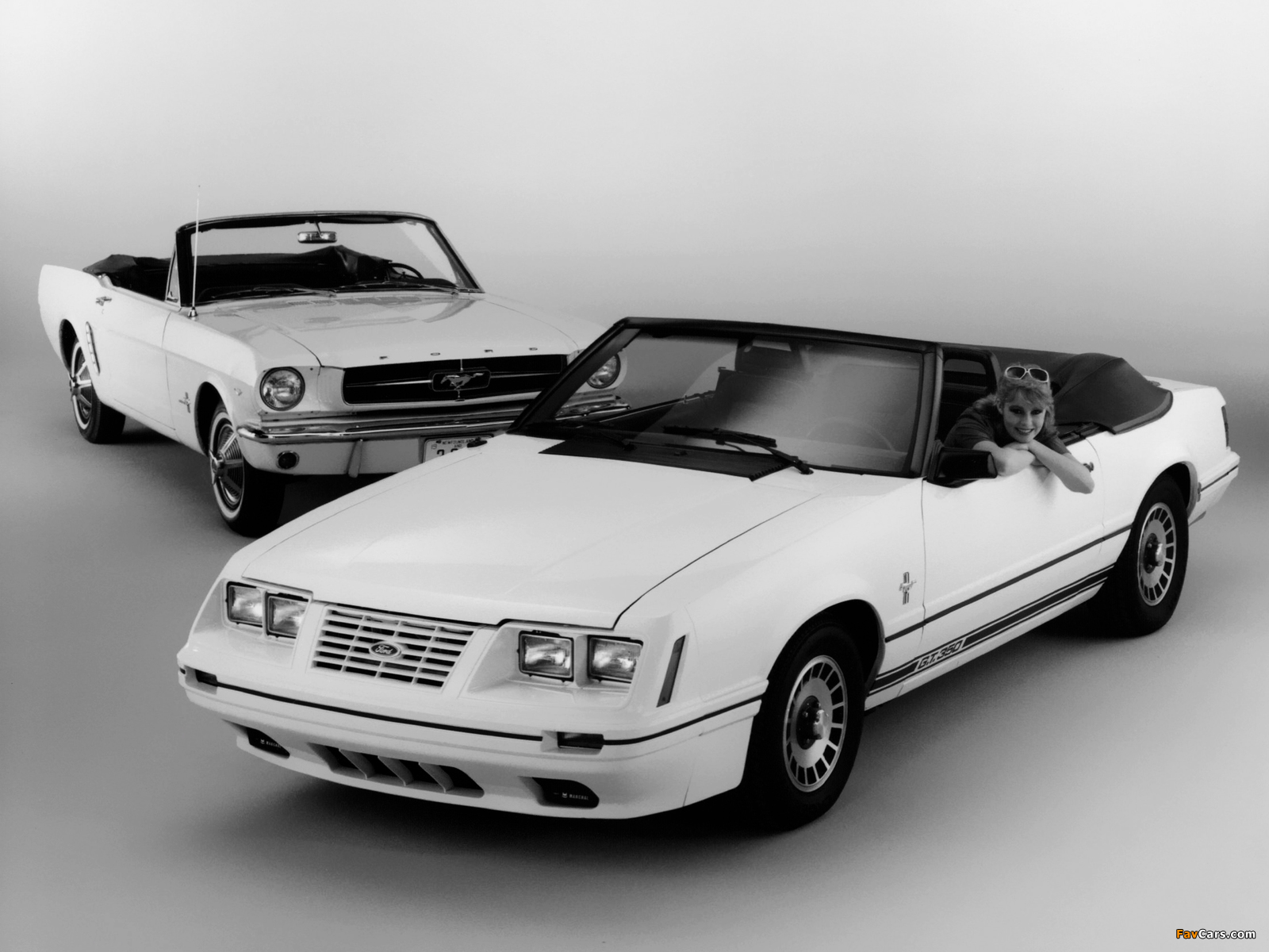 Ford Mustang 1964 & Ford Mustang GT 350 Convertible 1984 wallpapers (1600 x 1200)