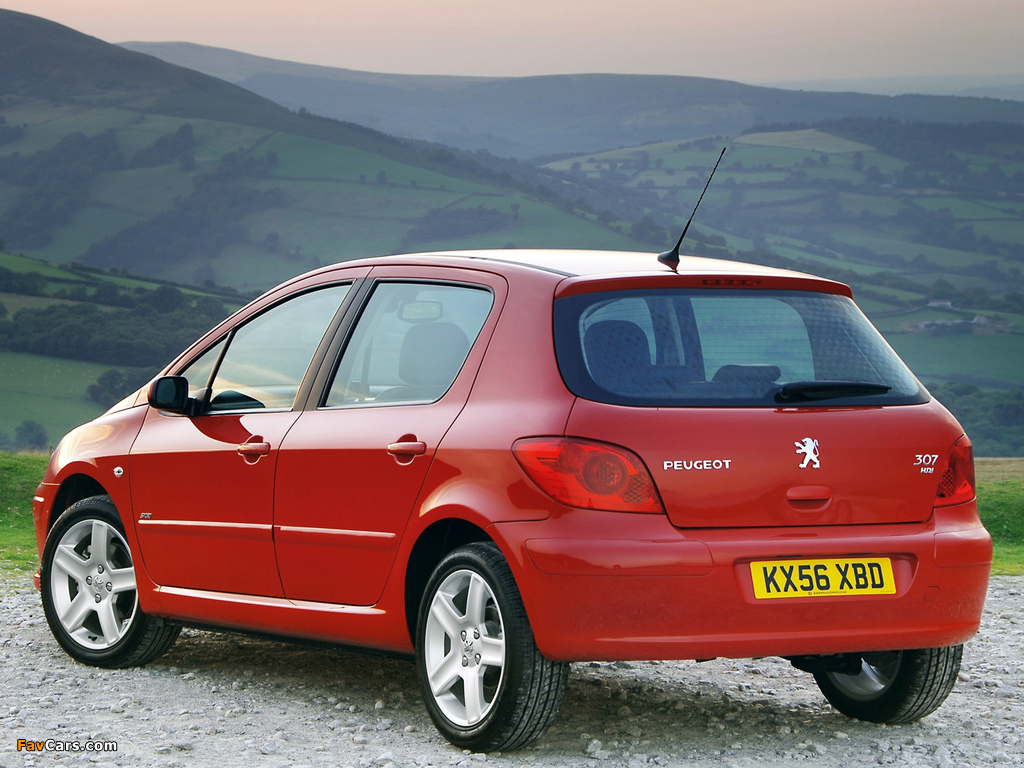 Peugeot 307 5-door UK-spec 2005–08 wallpapers (1024 x 768)