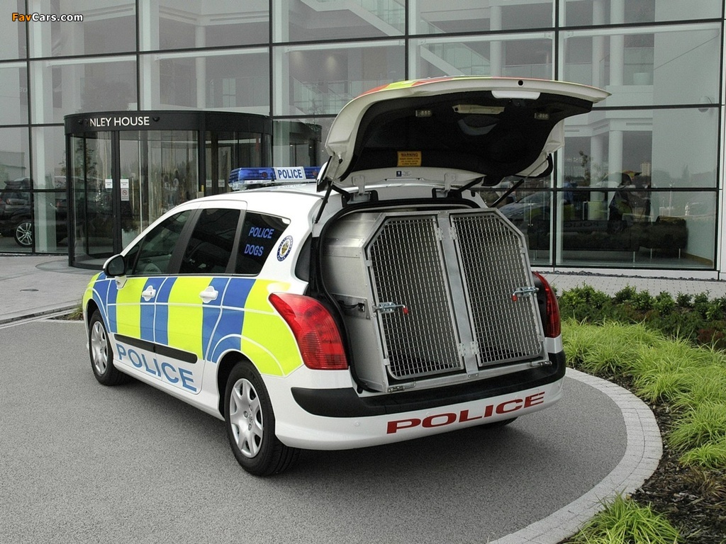 Peugeot 308 SW Police UK-spec 2008–11 wallpapers (1024 x 768)