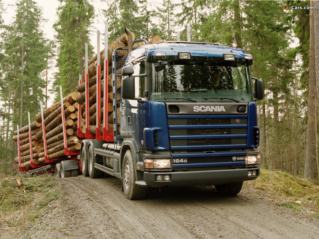 Scania R164GB 580 6x4 Timber Truck 1995–2004 photos (1024 x 768)