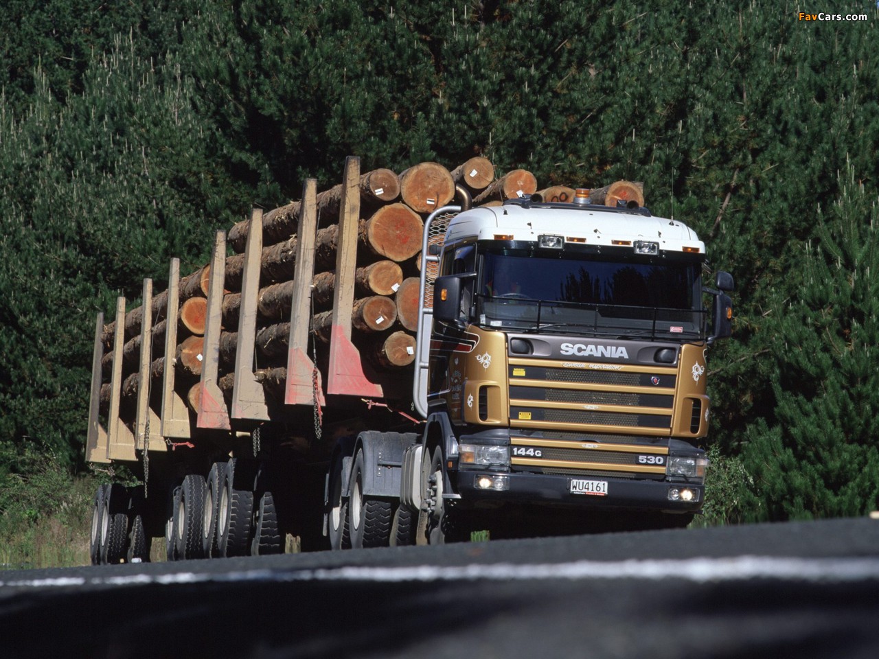 Scania R144G 530 6x4 Timber Truck NZ-spec 1995–2004 wallpapers (1280 x 960)