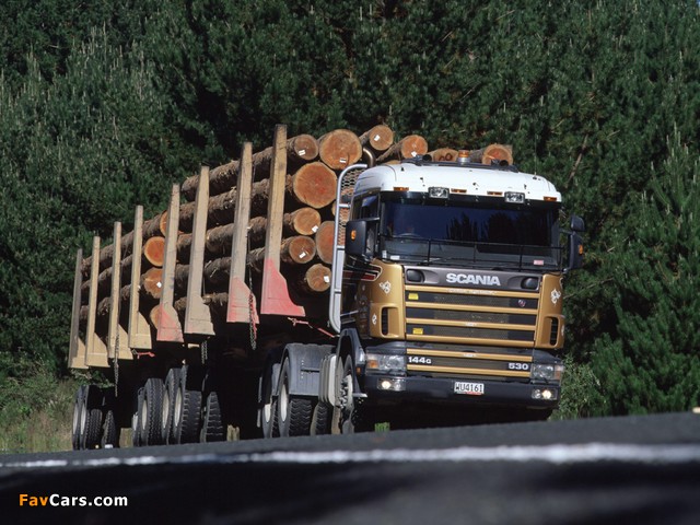 Scania R144G 530 6x4 Timber Truck NZ-spec 1995–2004 wallpapers (640 x 480)