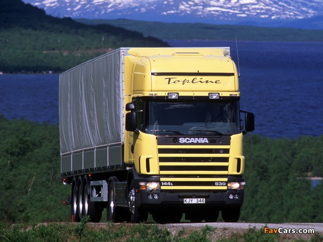 Scania R144L 530 4x2 Topline 1995–2004 wallpapers (640 x 480)