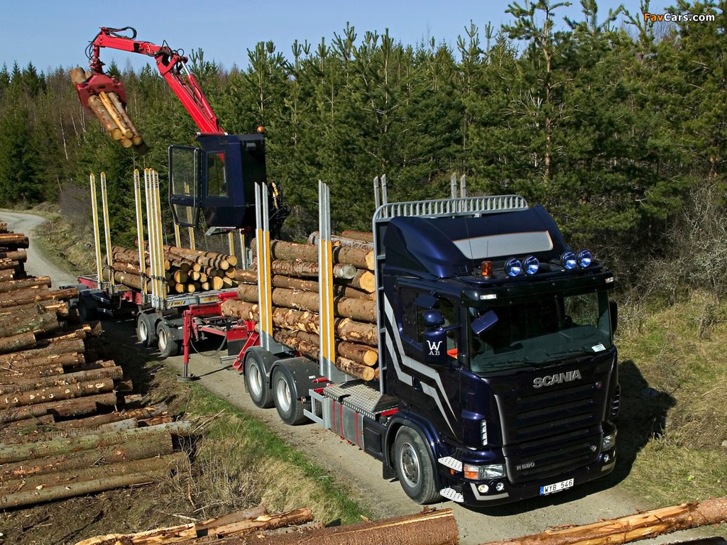 Scania R580 6x4 Timber Truck 2004–09 wallpapers (1024 x 768)